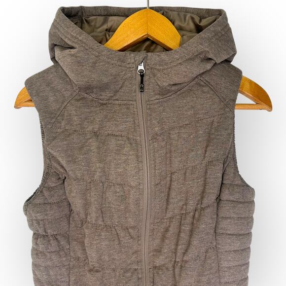 Be by Blanc Noir Women's Jersey Puffer Vest S Heathered Brown Quilted Hooded - Picture 2 of 8
